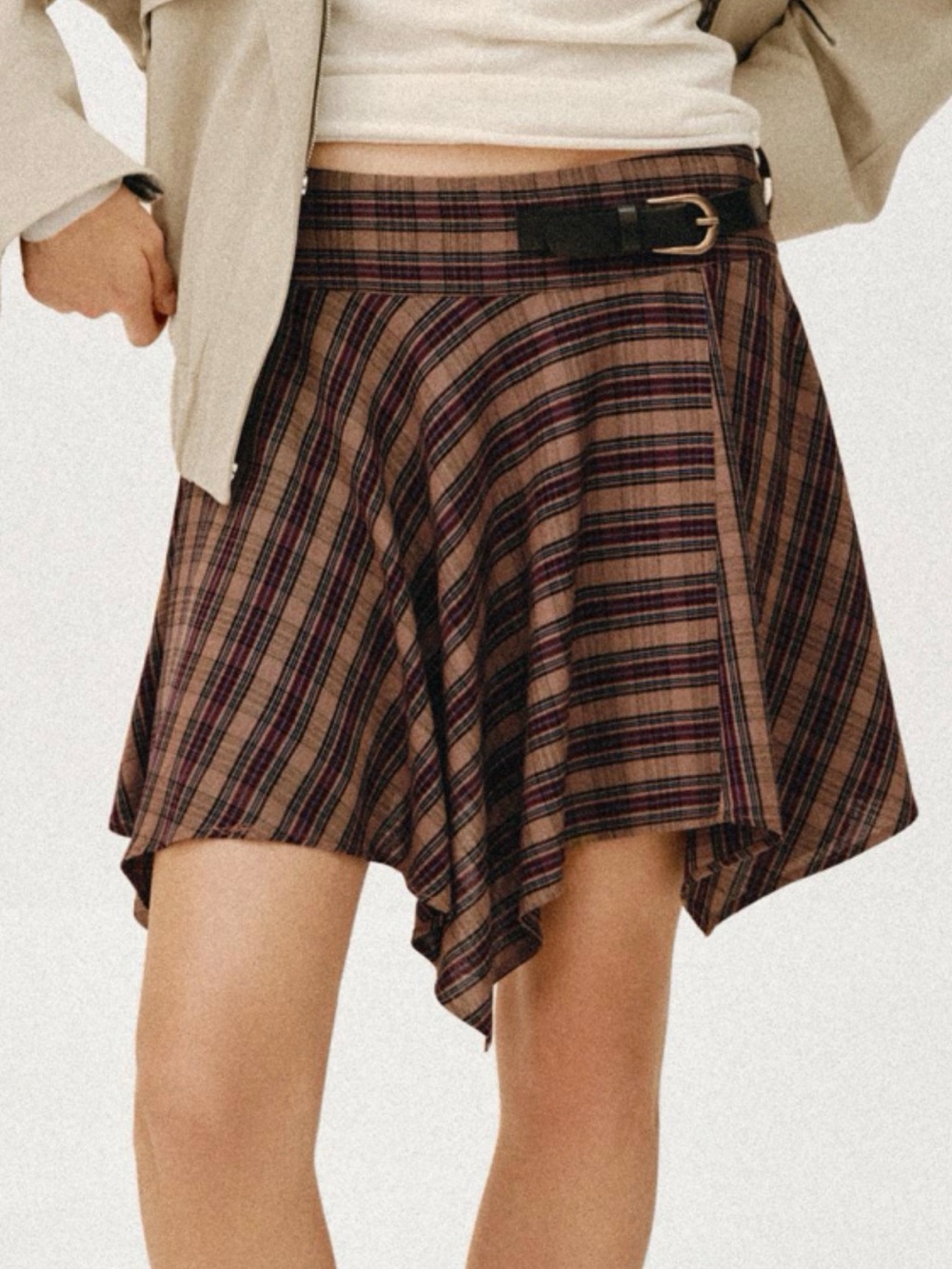 Zara Plaid Asymmetrical Mini Skirt – Size S